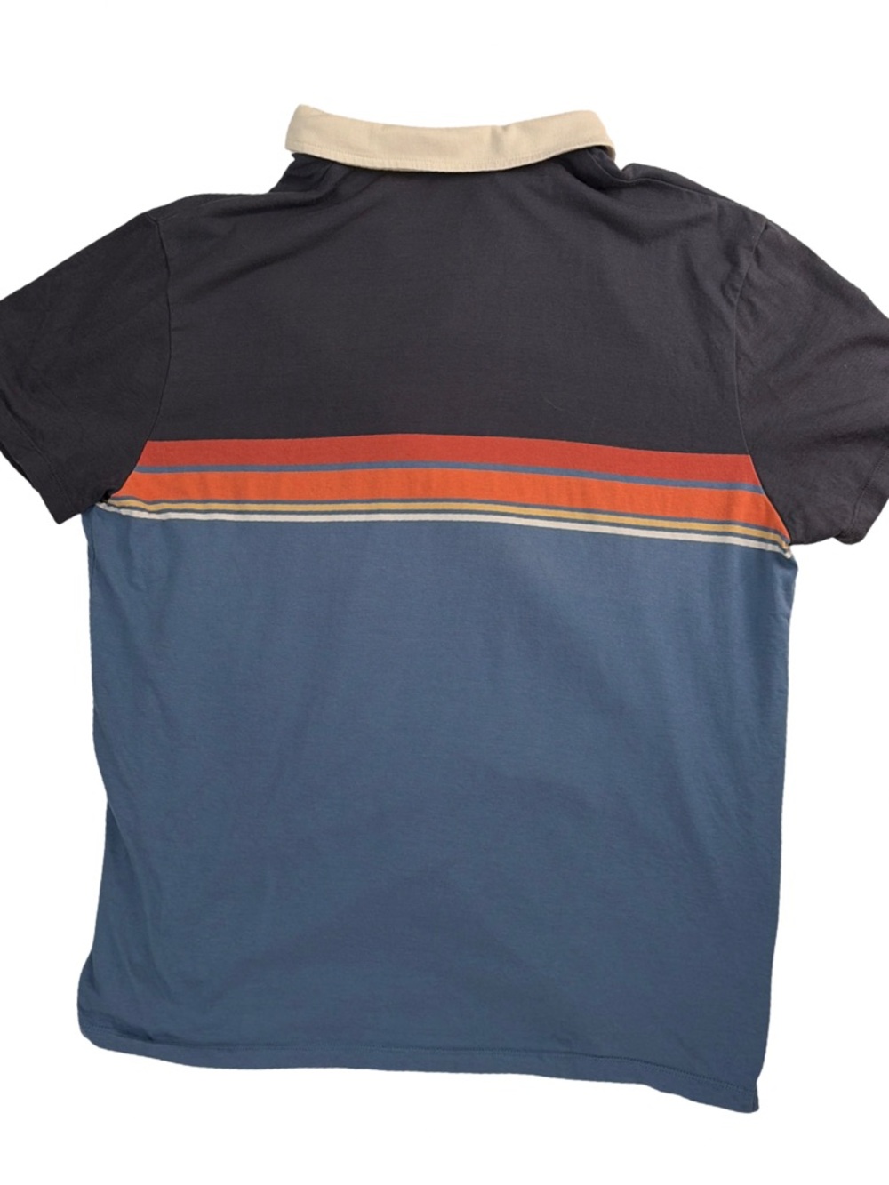Marine Layer Blue & Navy Striped Rugby Polo with Cream Collar - Picture 2 of 6